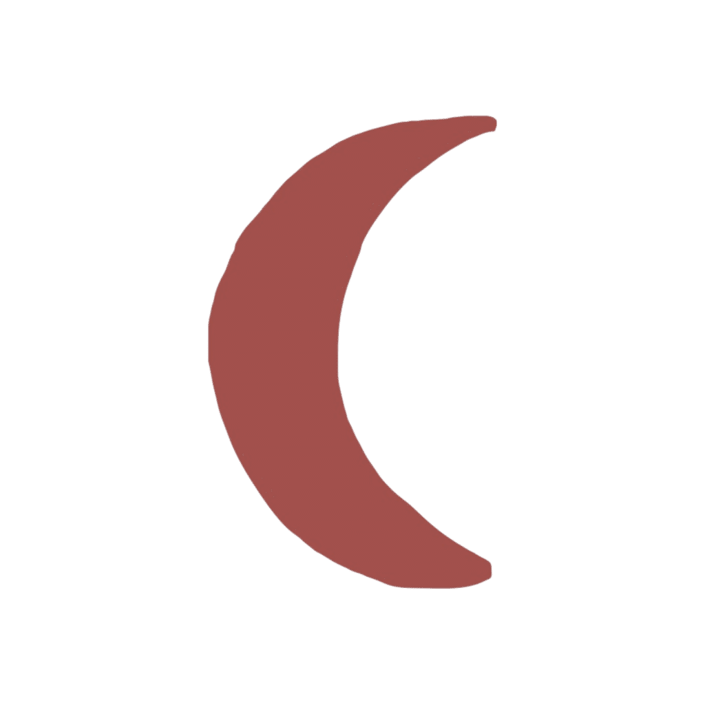 Croissant de Lune Terre Cuite : Illustration Minimaliste Croissant de lune minimaliste dessiné à la main, couleur terre cuite sur fond blanc uni.
