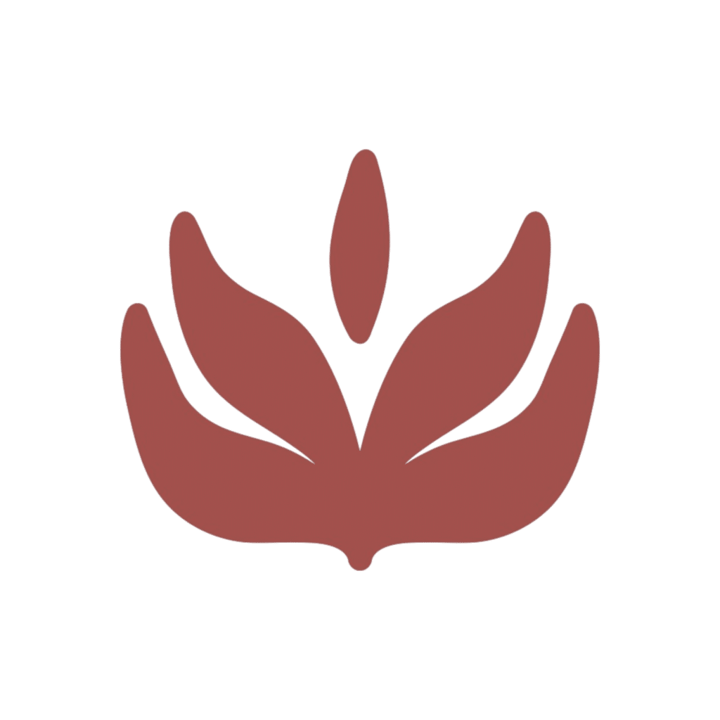 Logo Lotus Terracotta : Fleur Stylisée Minimaliste Logo minimaliste de lotus stylisé couleur terre cuite sur fond blanc.